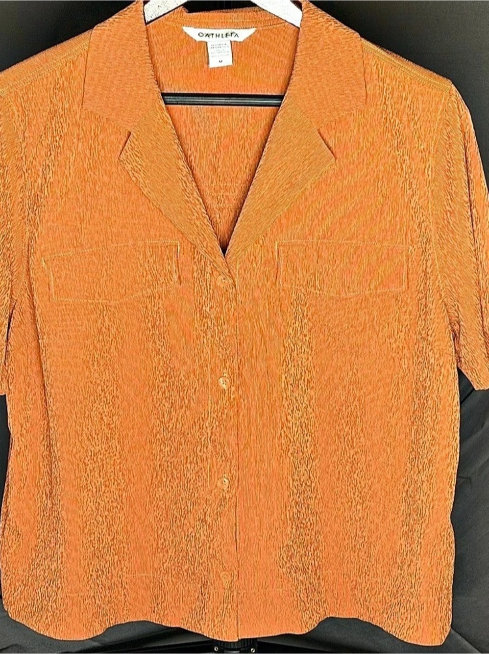 Athleta Echo Top Short Sleeve Button Down Shirt Size M - Rust Orange
